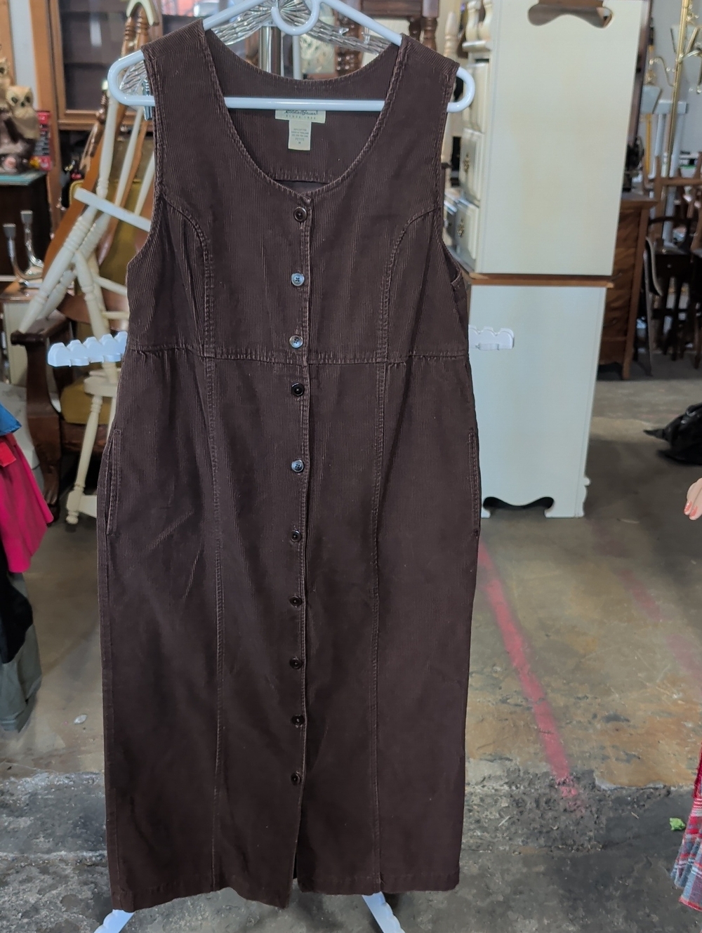 Vintage 90s Eddie Bauer Brown Corduroy Button Front Jumper Dress